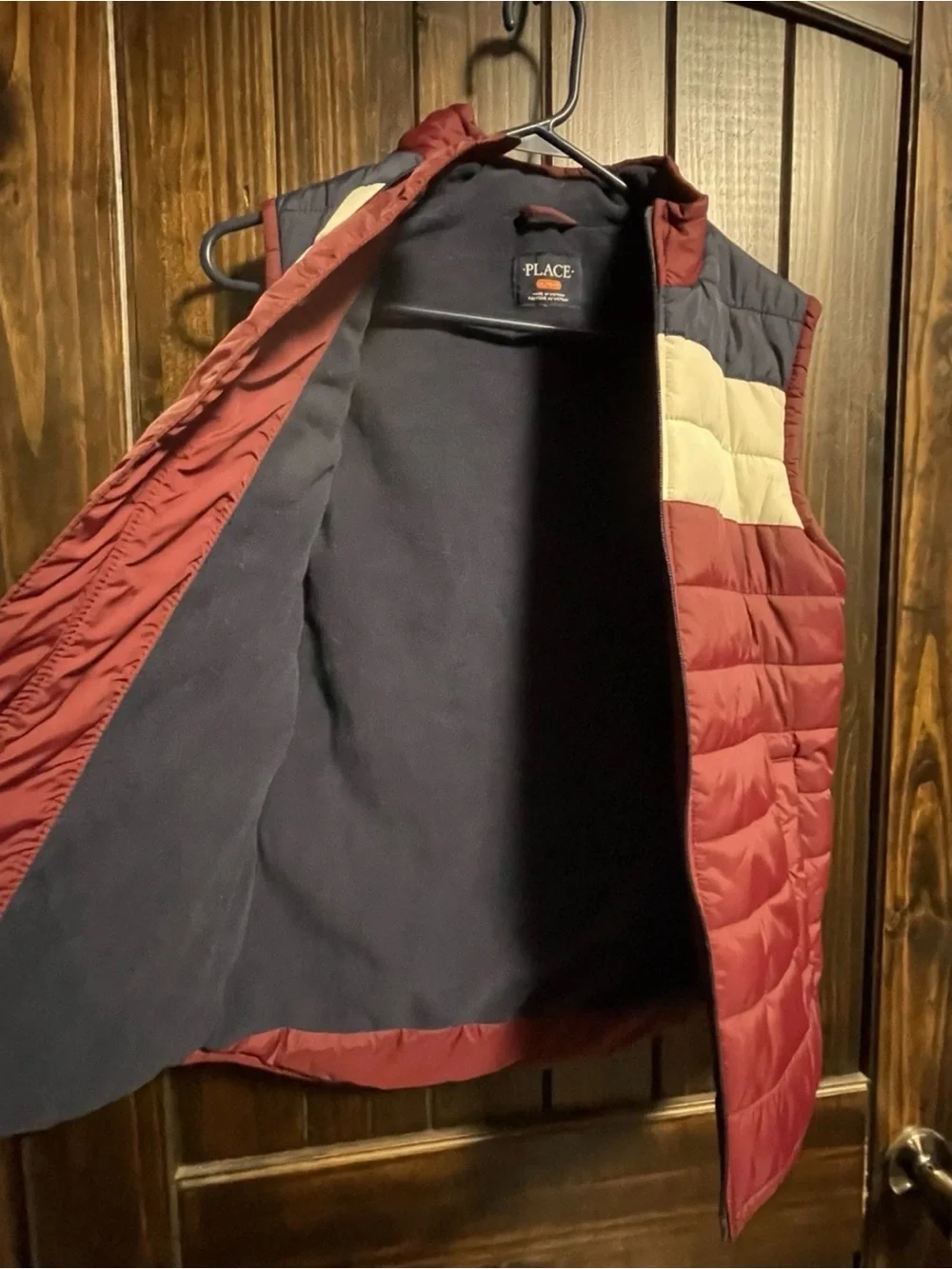 Place Quilted Colorblock Puffer Vest - Burgundy, Navy & Cream